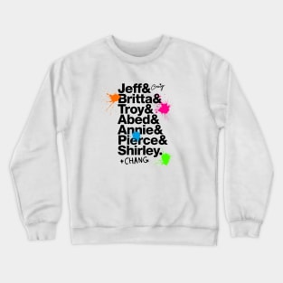 Community Roll Call – character names and paintballs Crewneck Sweatshirt